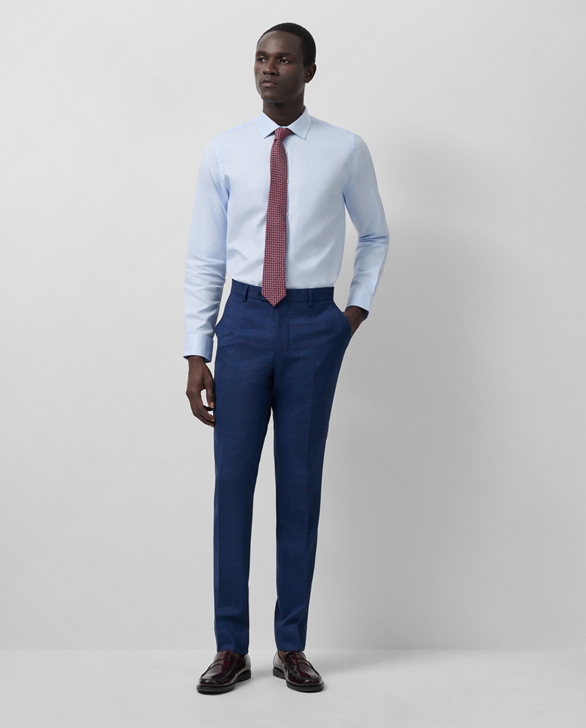 Camisa Clássica Slim Fit com Micro Desenho Azul-claro-8