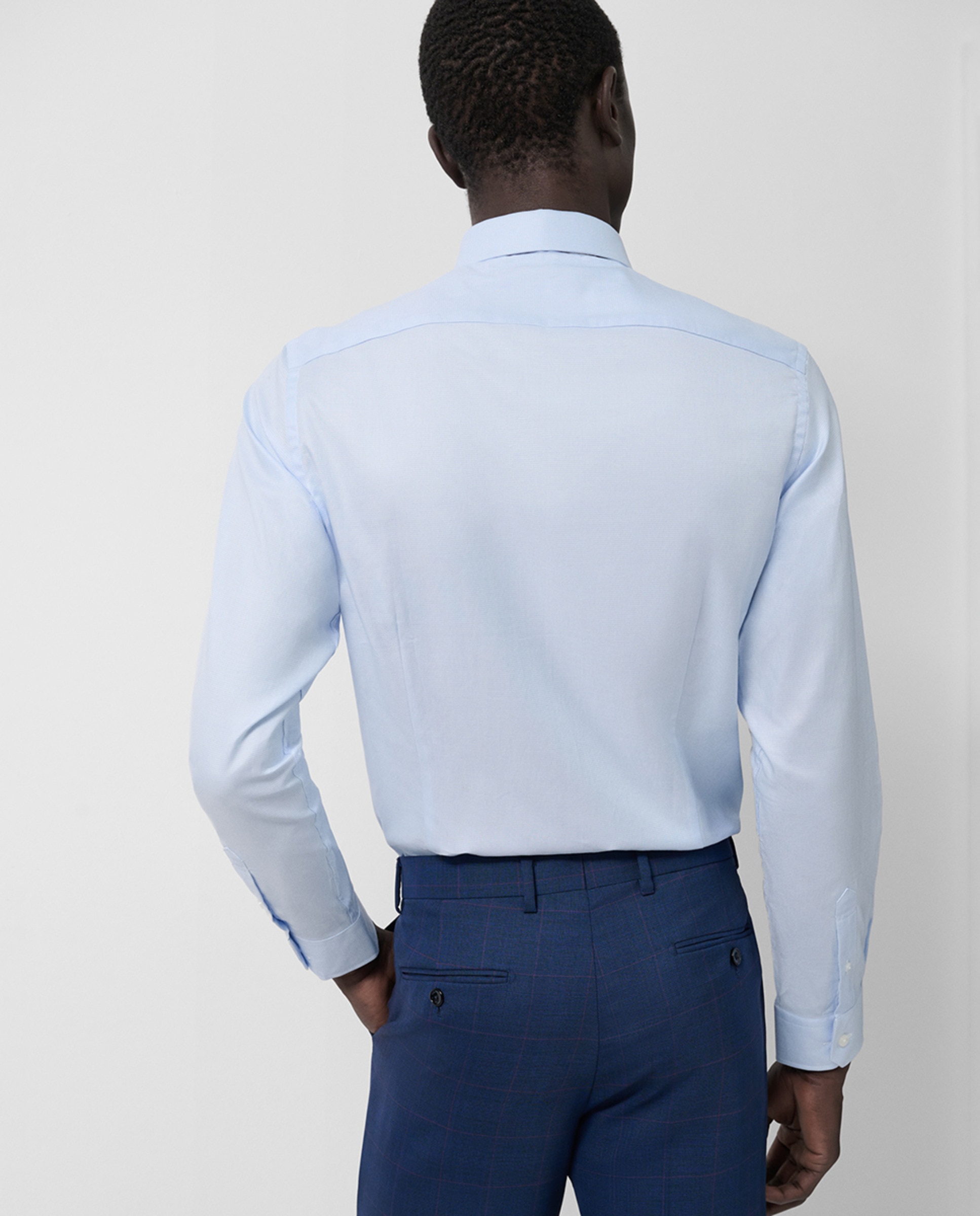 Camisa Clássica Slim Fit com Micro Desenho Azul-claro-2