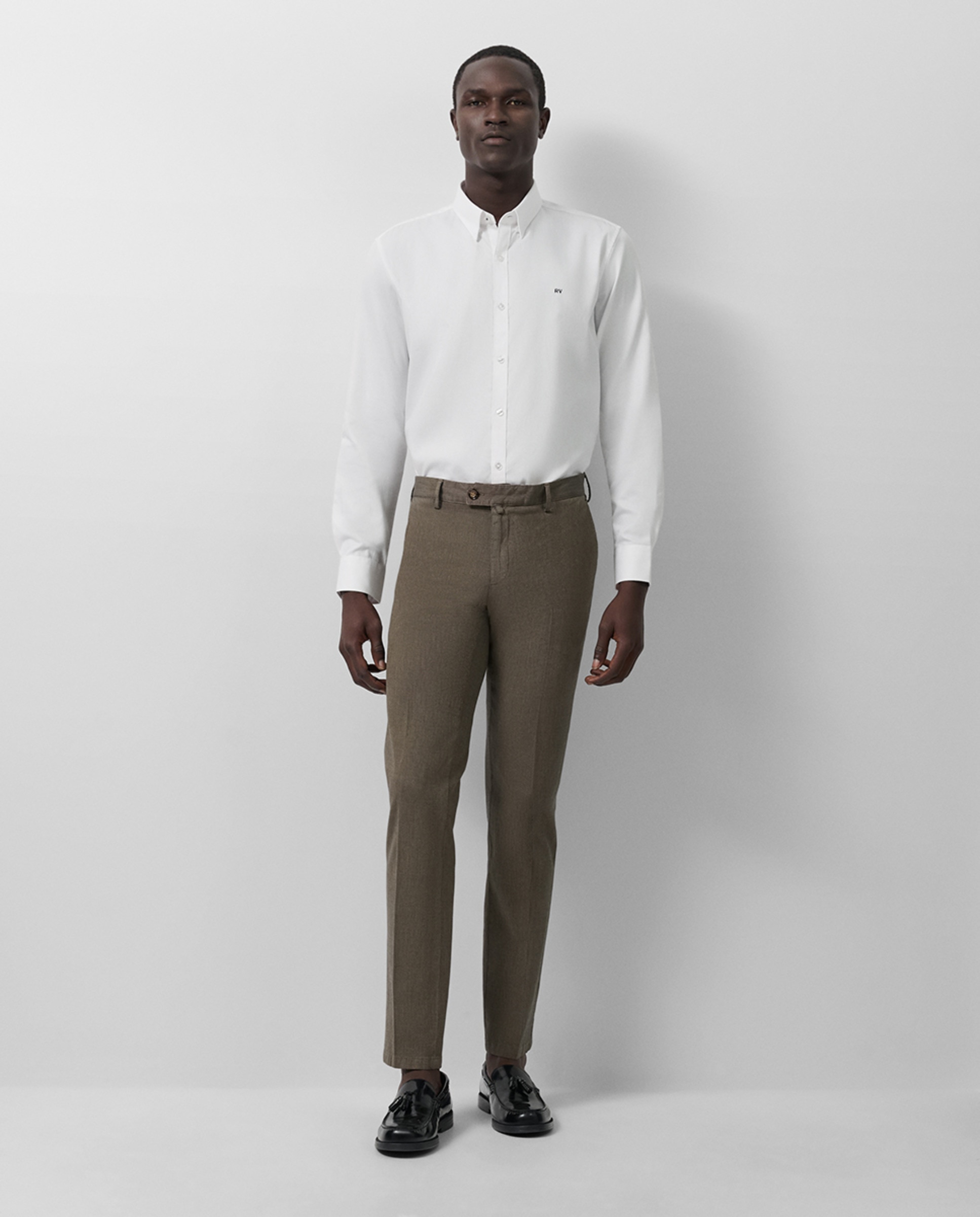 Camisa Casual Slim Fit com Estrutura Branco-5