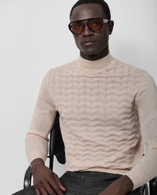 Imagen 0 de Jersey de hombre de lana trabajado fantasía cuello perkins