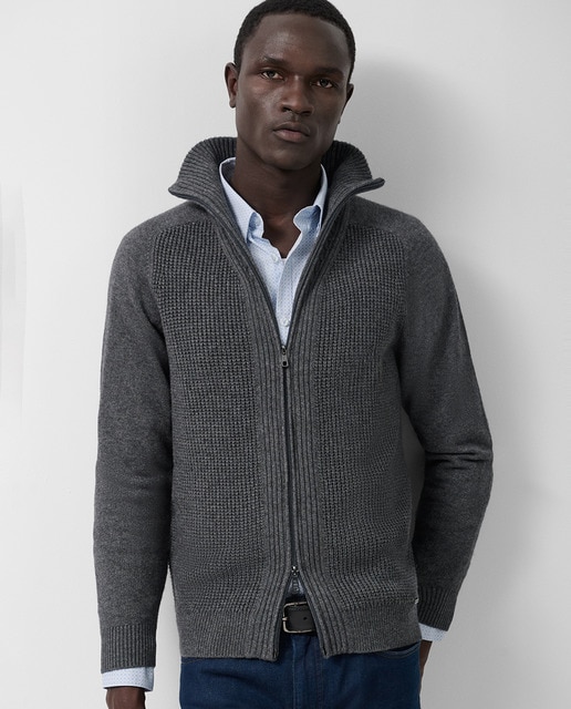 Imagen 0 de Chaqueta de punto canalé de hombre cierre cremallera