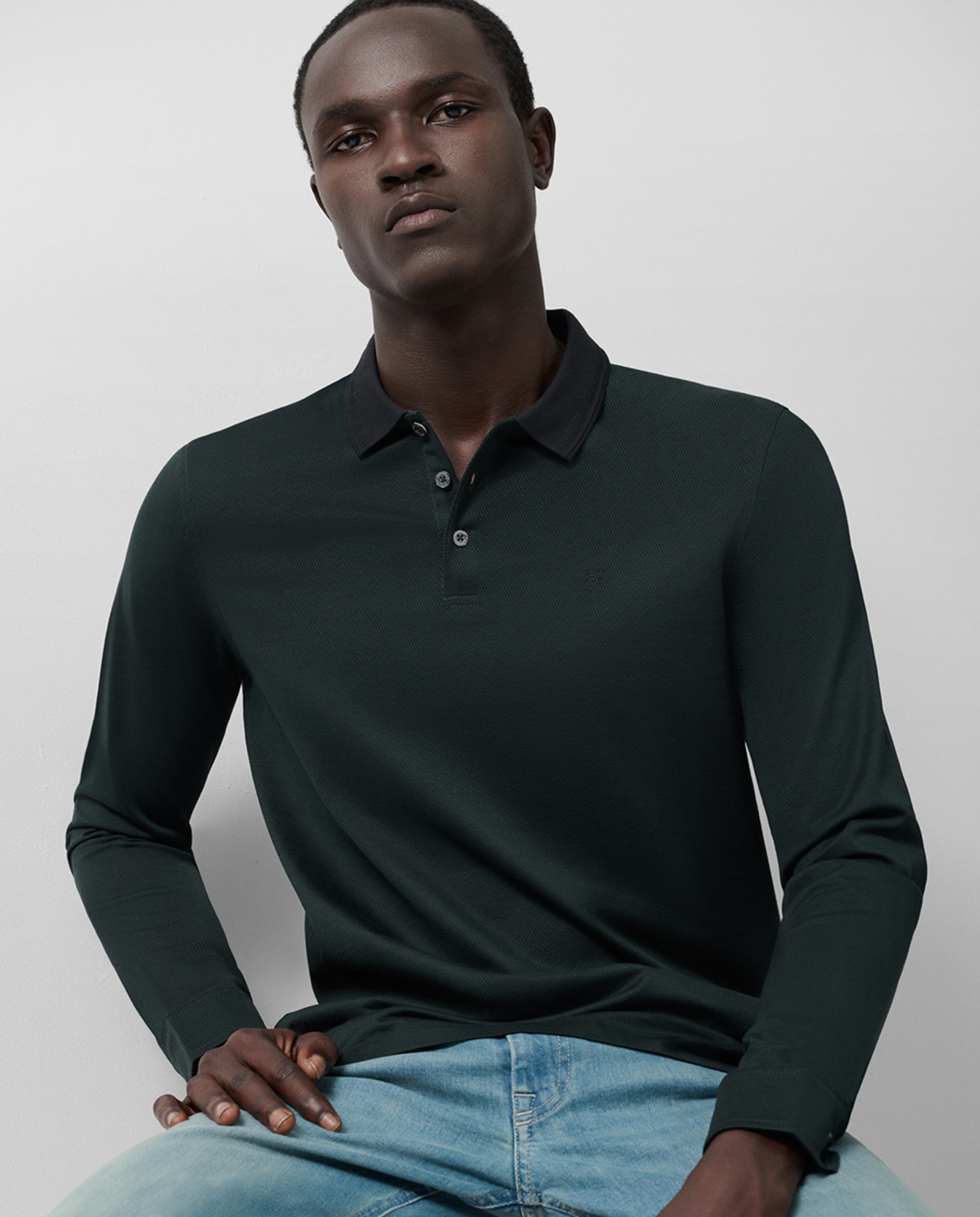 Polo de Manga Comprida com Jacquard Caqui-1