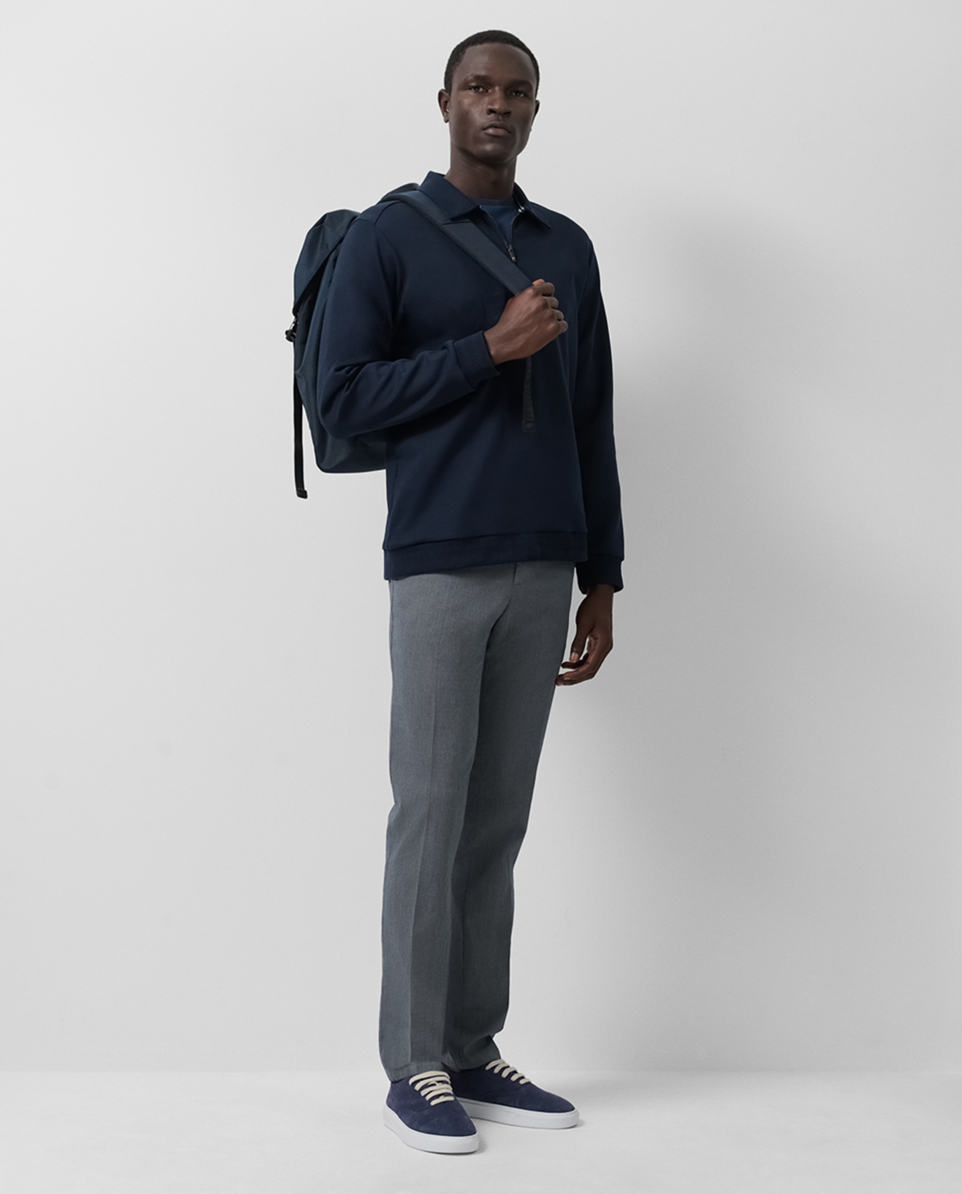 Sweatshirt com Gola de Meio Fecho de Correr e Logótipo Azul-marinho-4