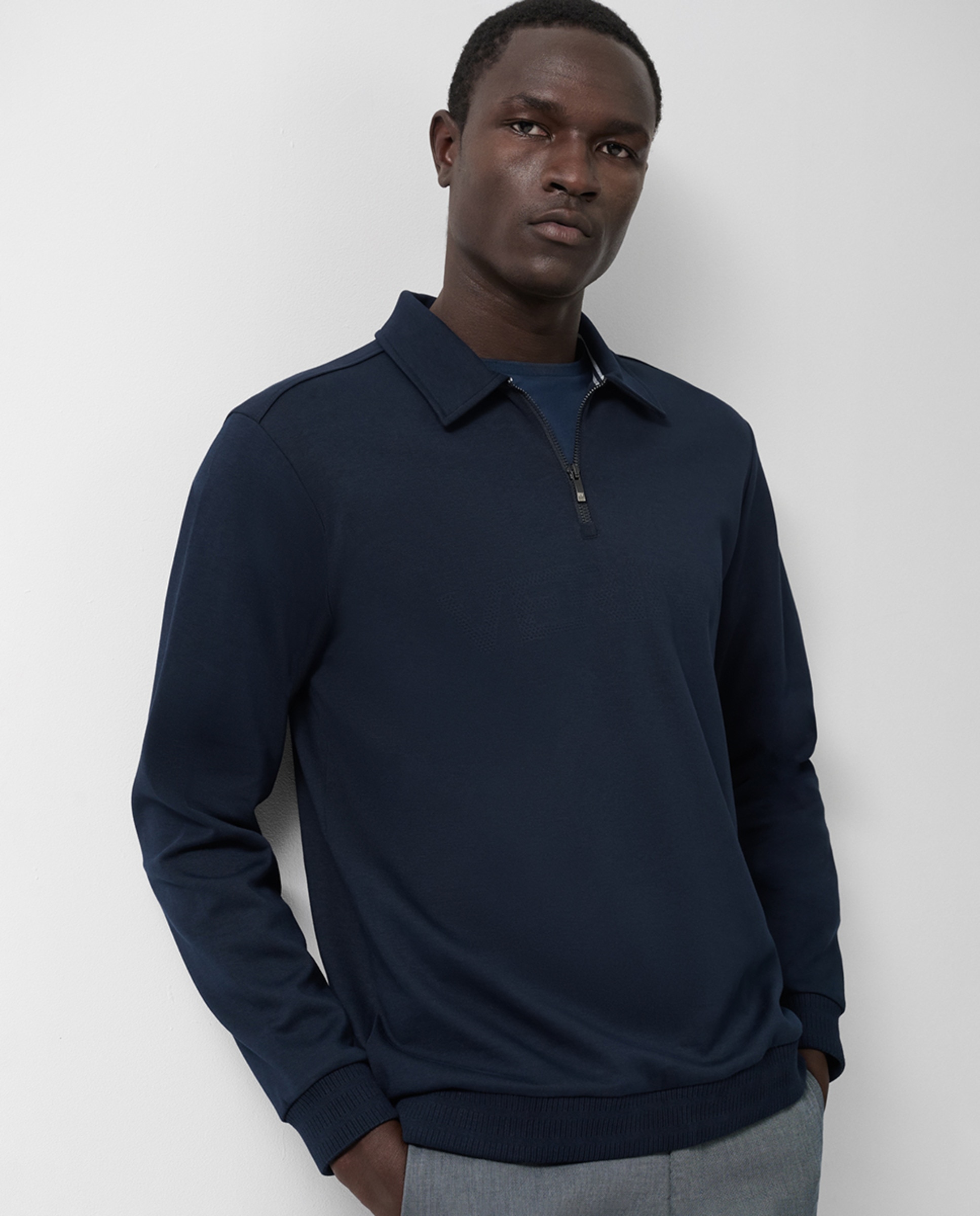 Sweatshirt com Gola de Meio Fecho de Correr e Logótipo Azul-marinho-1