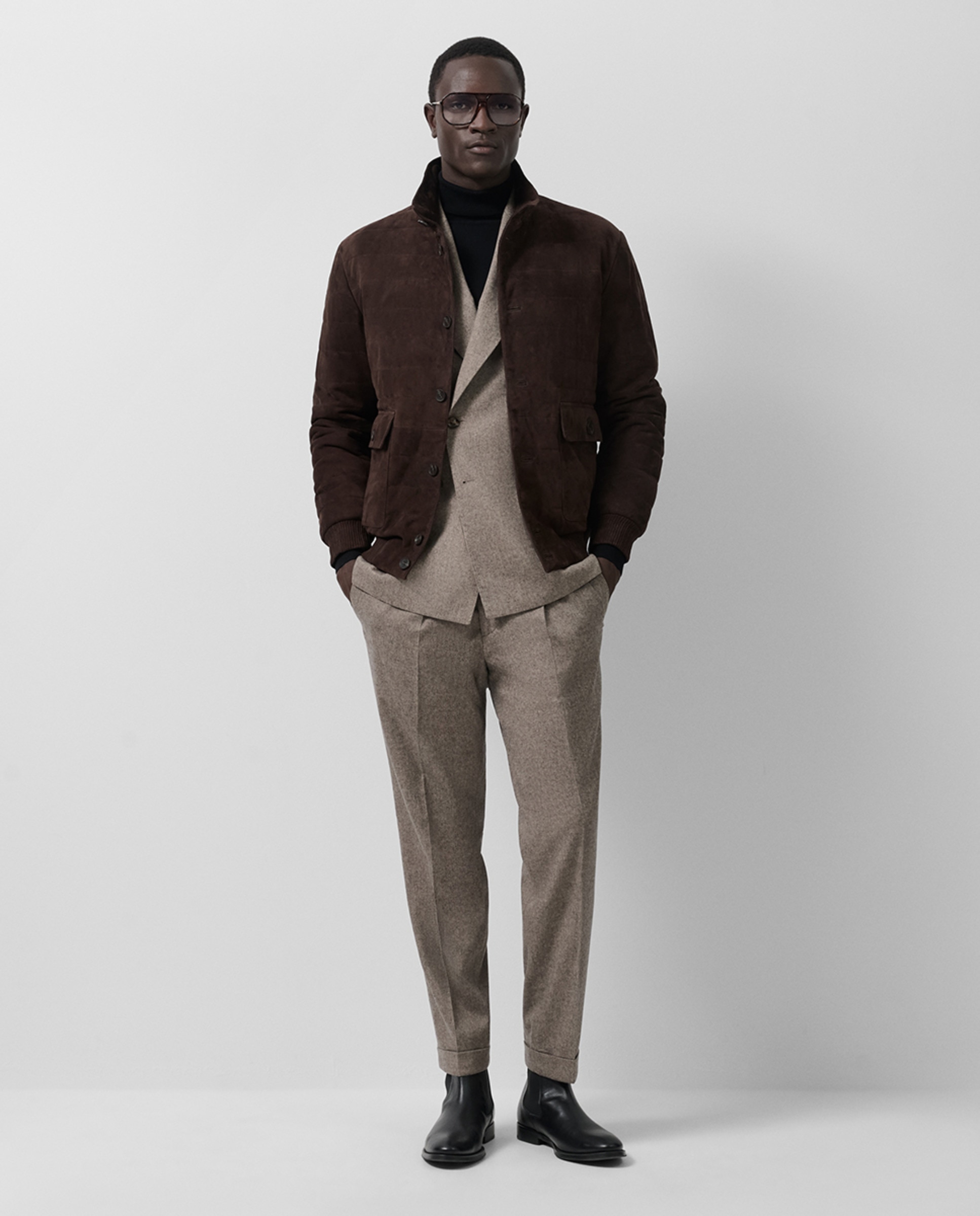 Blusão Acolchoado de Camurça Castanho-4