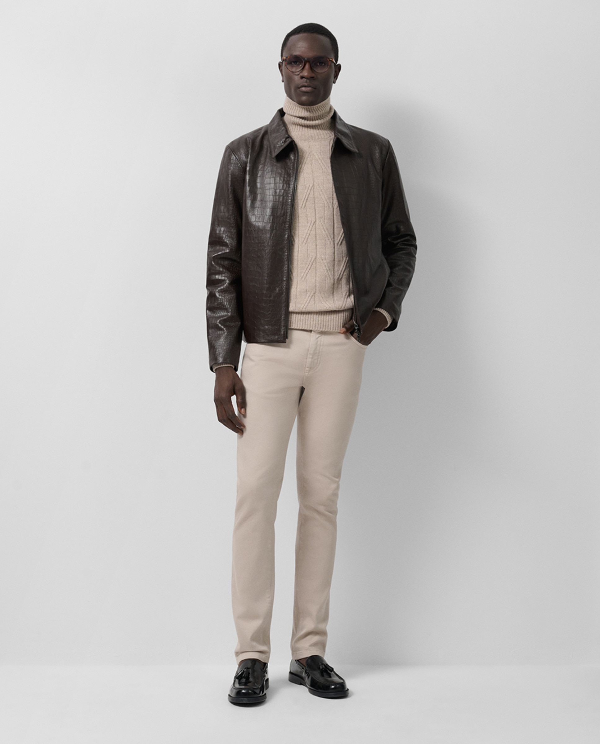 Blusão em Pele com Efeito de Pele de Crocodilo Castanho-4