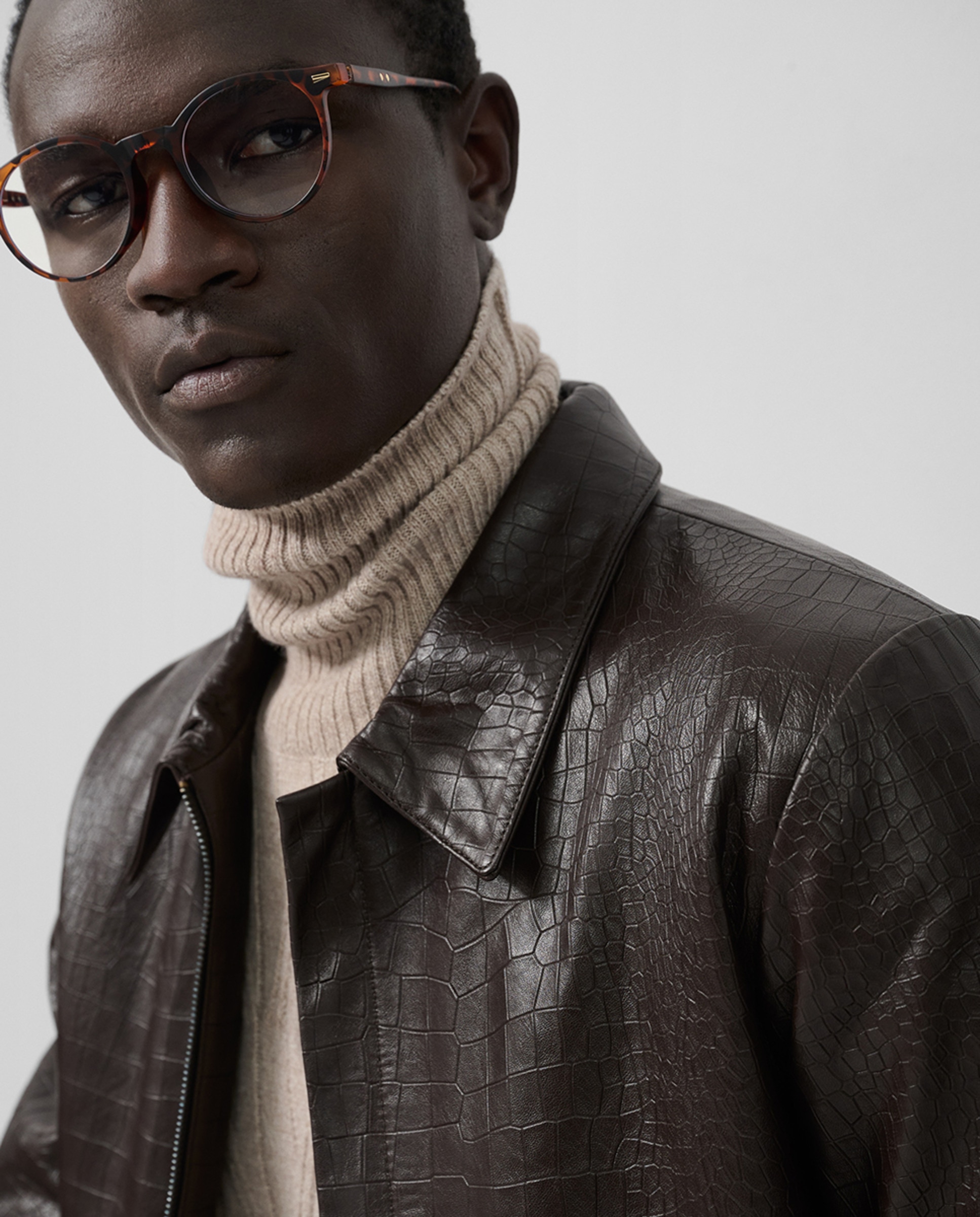 Blusão em Pele com Efeito de Pele de Crocodilo Castanho-3