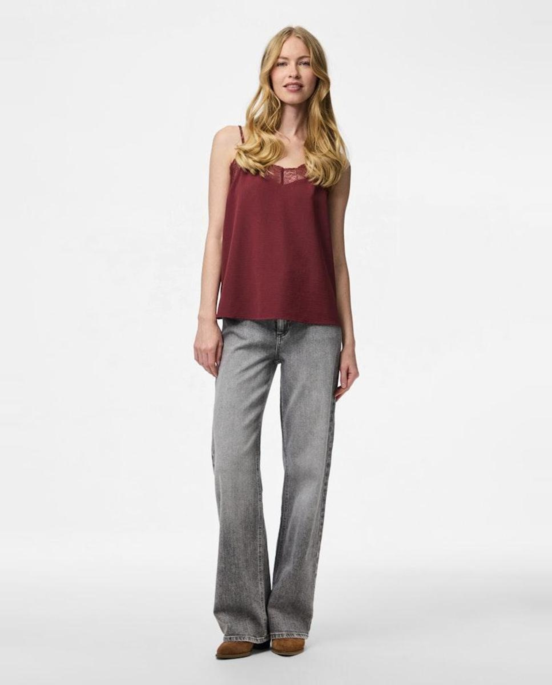 Top Rendilhado de Alças Vermelho/Grená-2