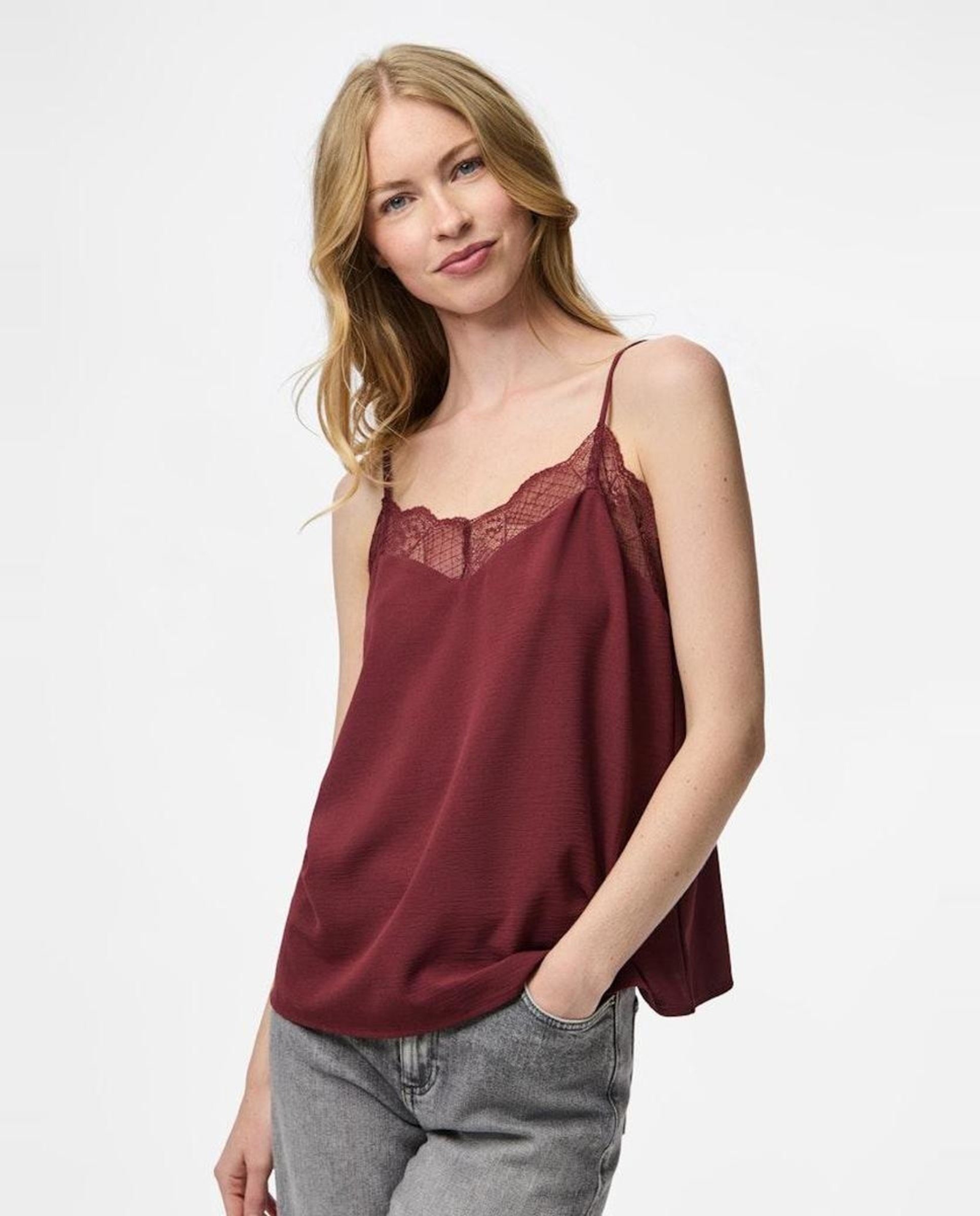 Top Rendilhado de Alças Vermelho/Grená-1