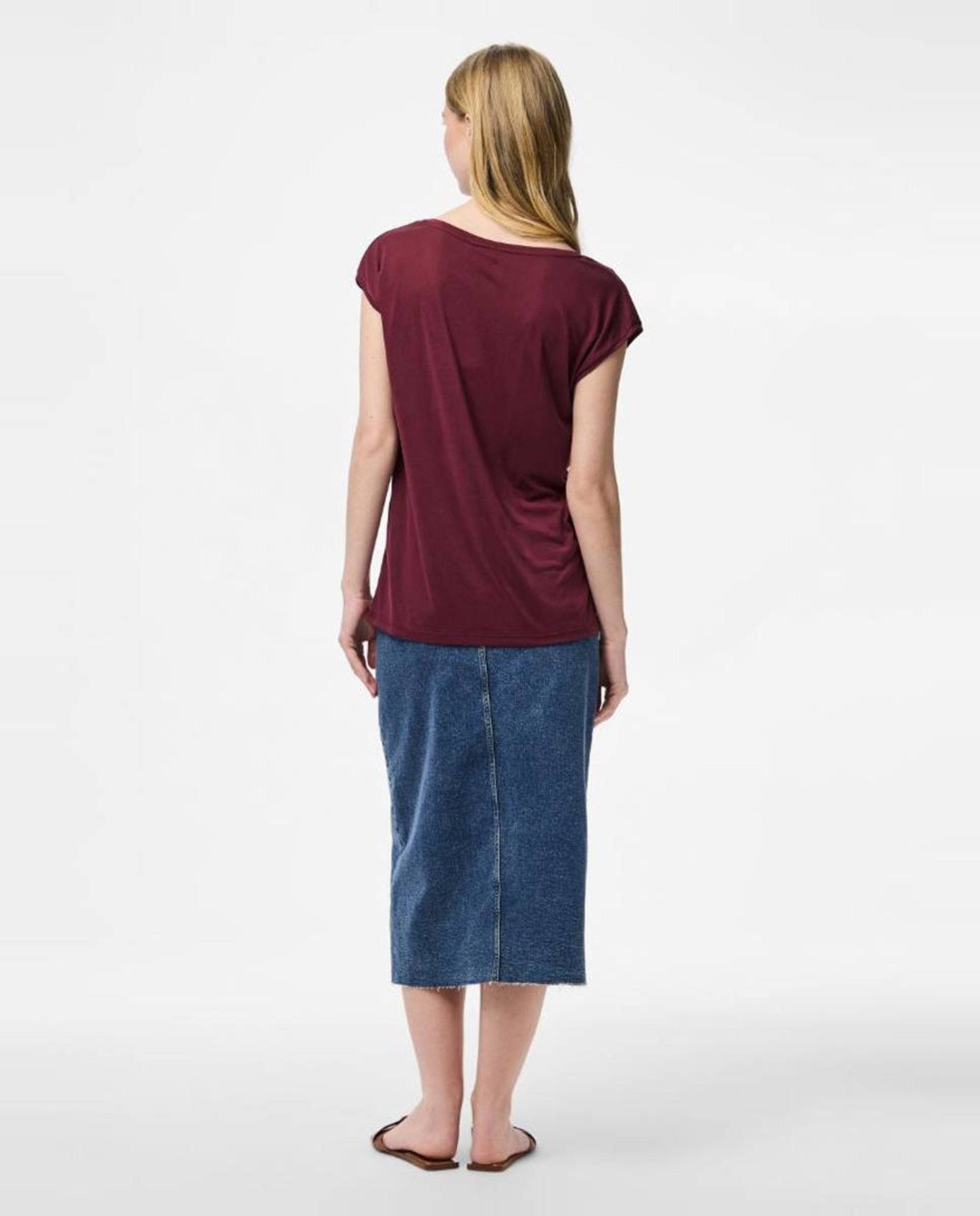 T-shirt básica de modal com manga curta Vermelho/Grená-3