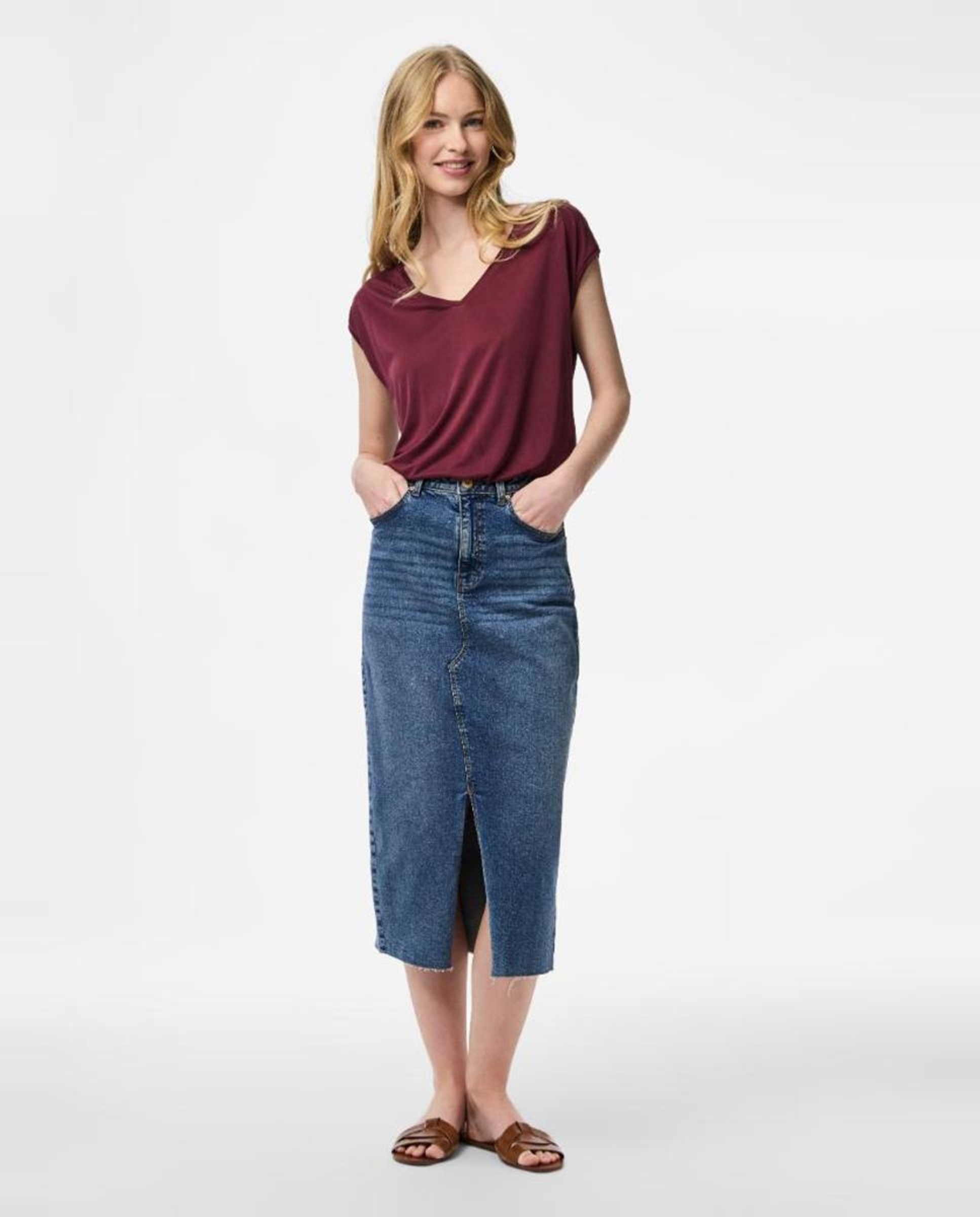 T-shirt básica de modal com manga curta Vermelho/Grená-2