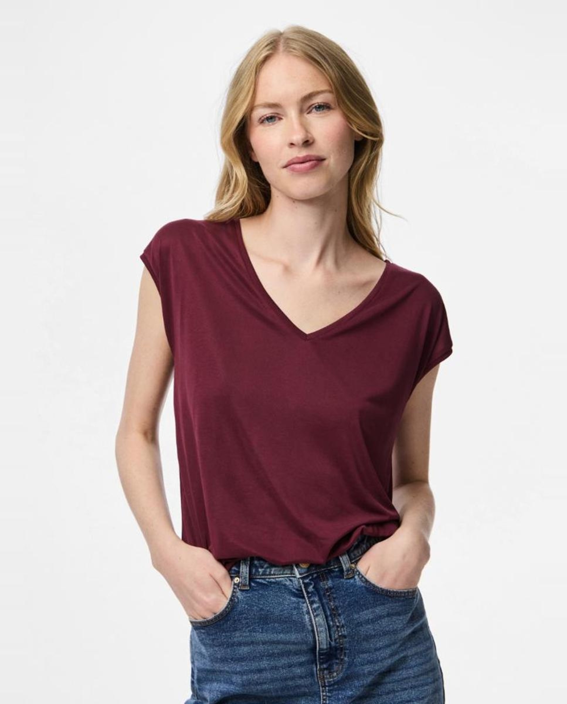 T-shirt básica de modal com manga curta Vermelho/Grená-1