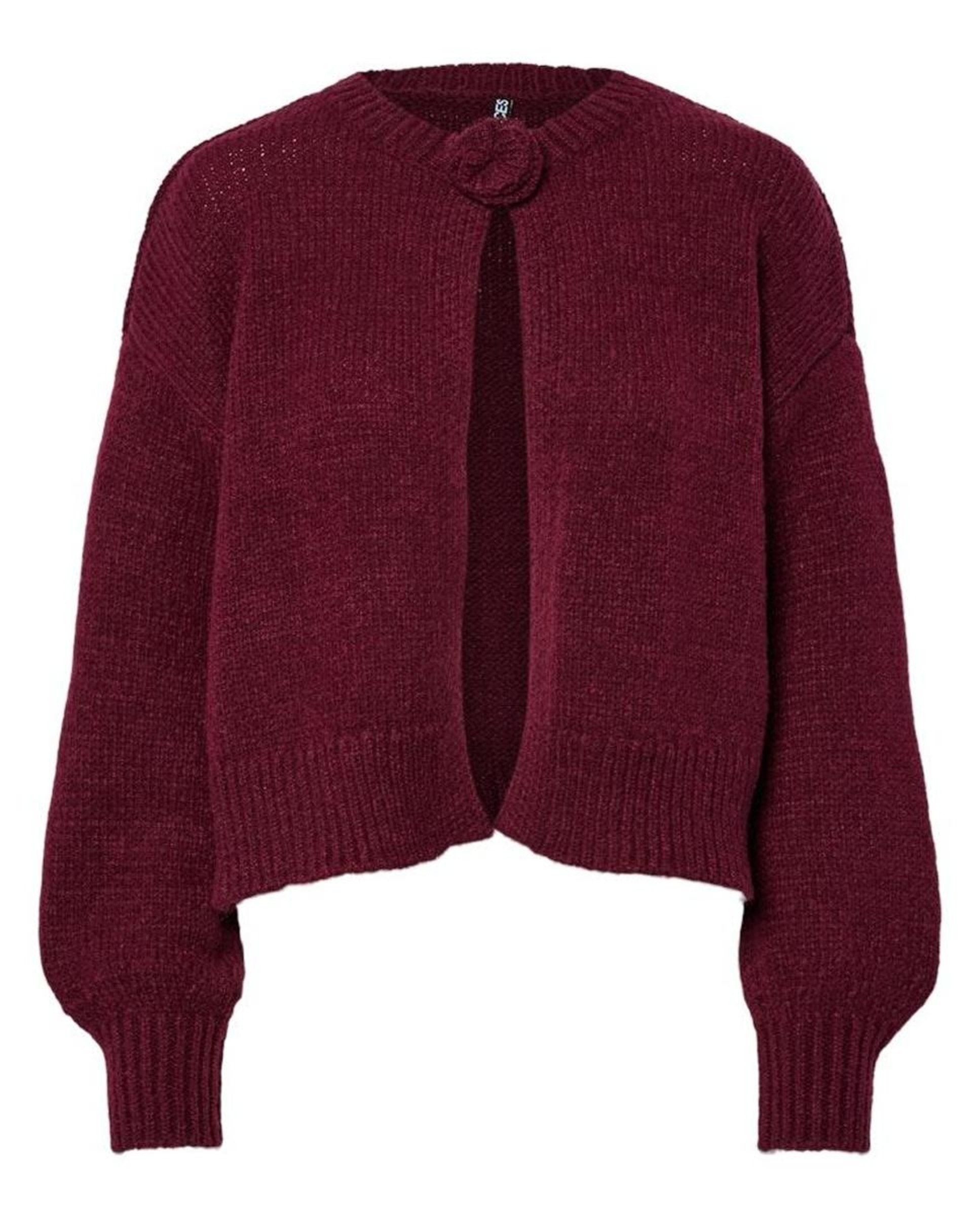 Cardigan de Malha com Fecho na Gola em Forma de Flor Vermelho/Grená-5