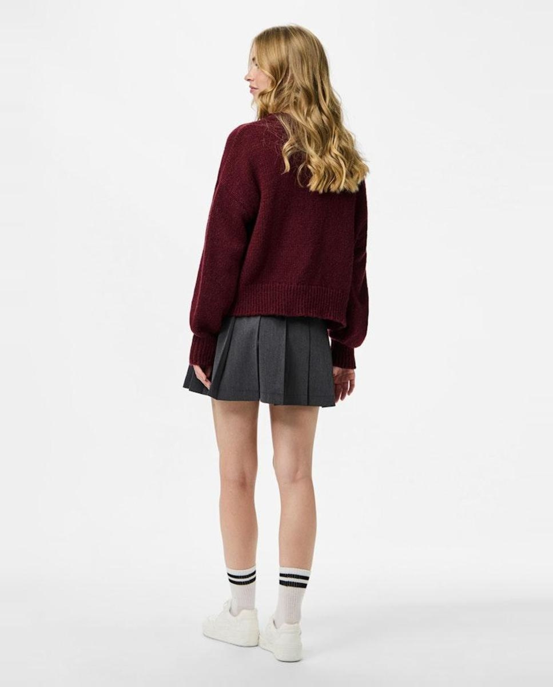 Cardigan de Malha com Fecho na Gola em Forma de Flor Vermelho/Grená-3