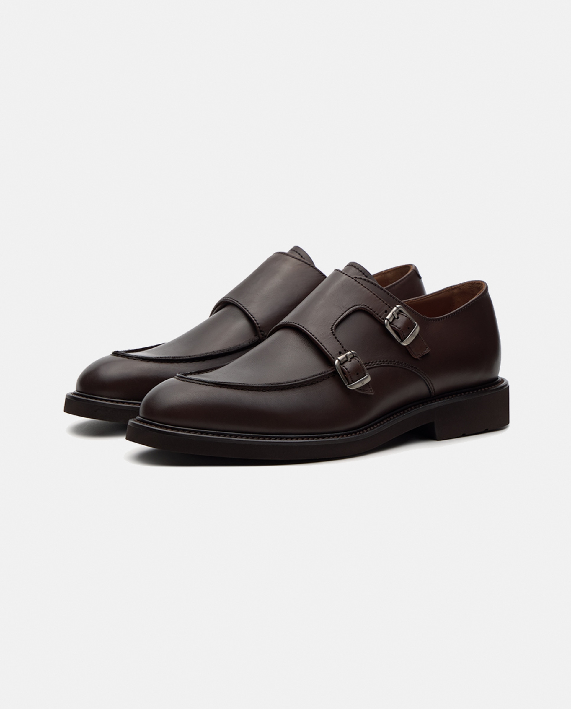 Bluchers em Pele com Fivela Dupla Baltimore Castanho-escuro-2