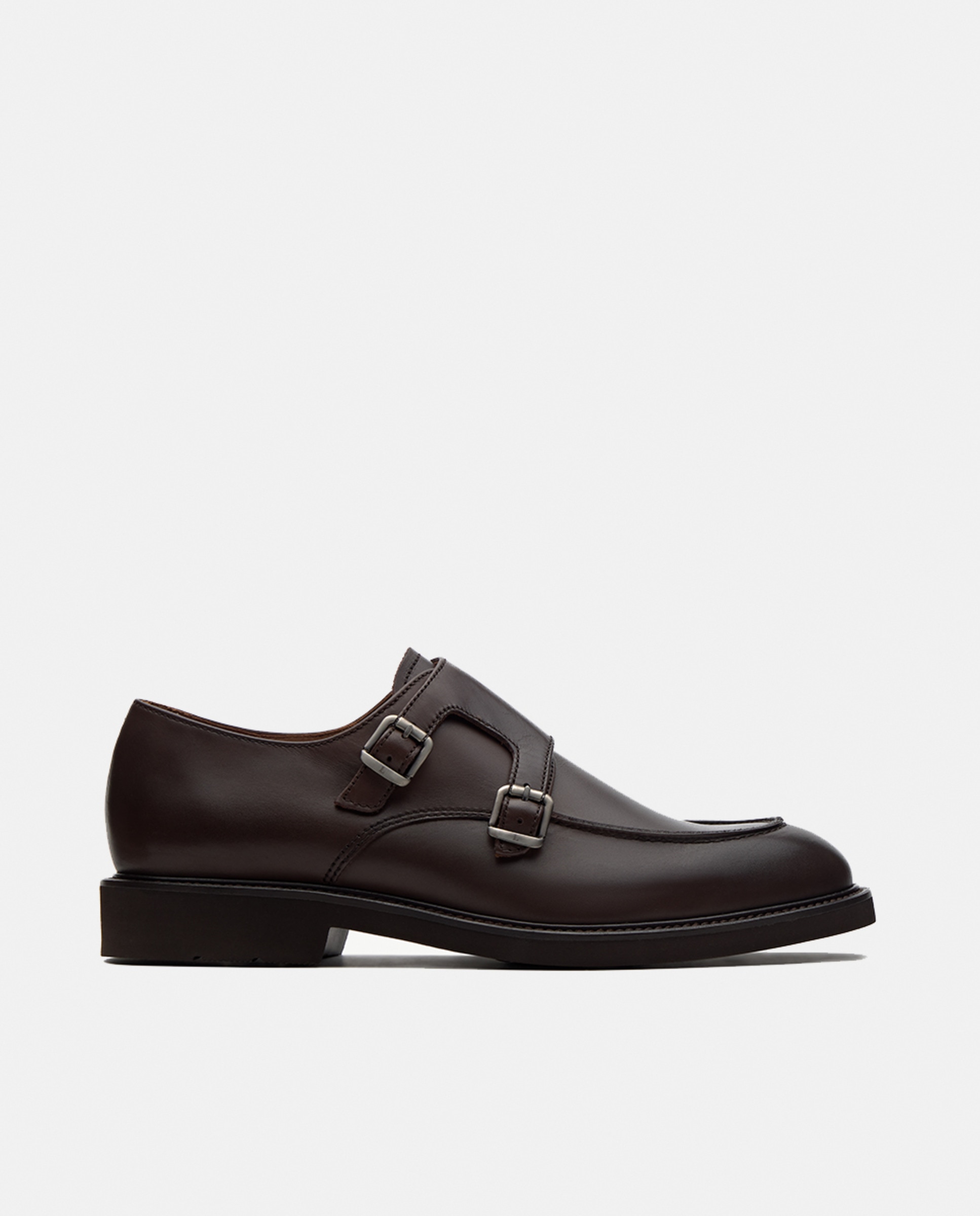 Bluchers em Pele com Fivela Dupla Baltimore Castanho-escuro-1