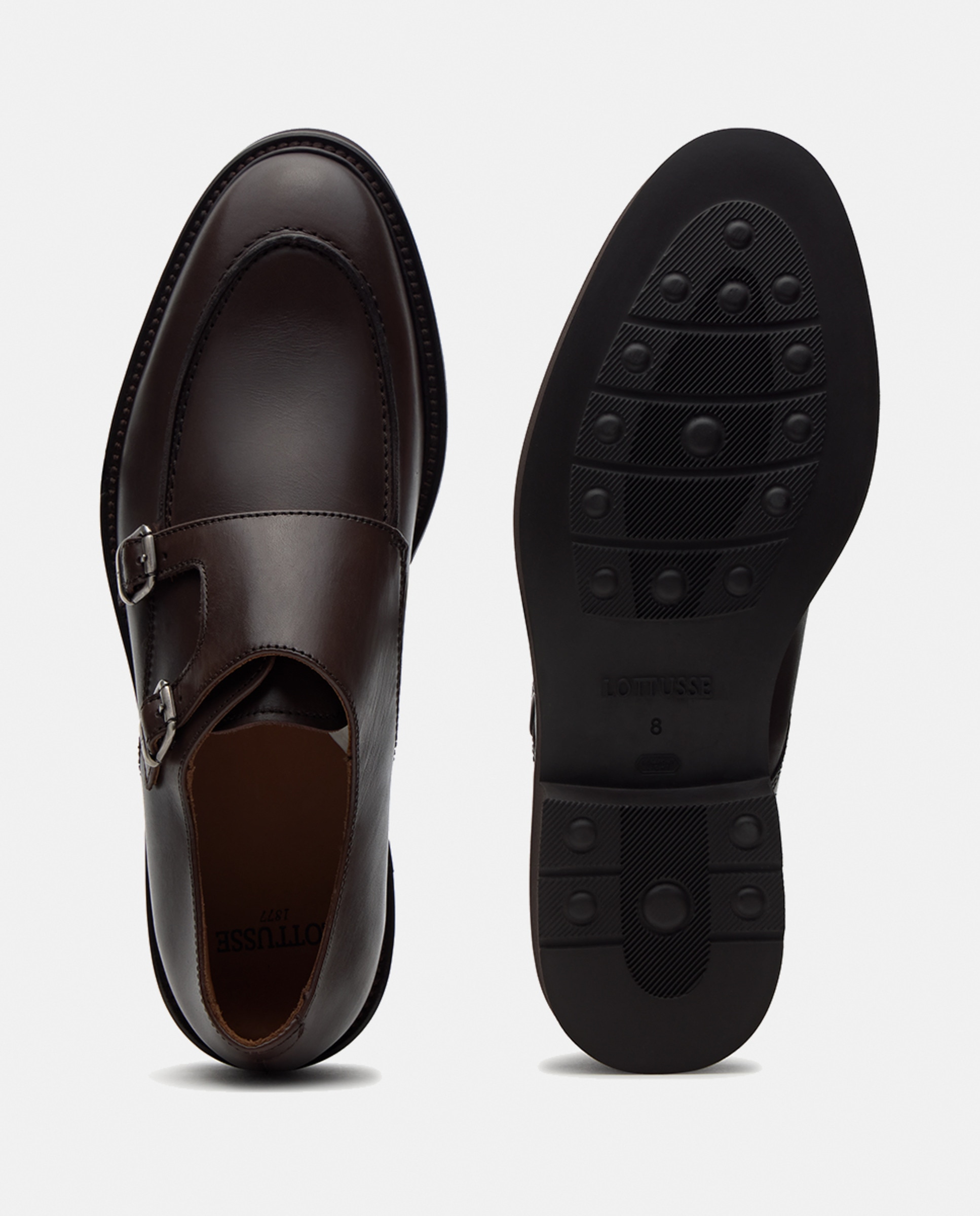 Bluchers em Pele com Fivela Dupla Baltimore Castanho-escuro-7
