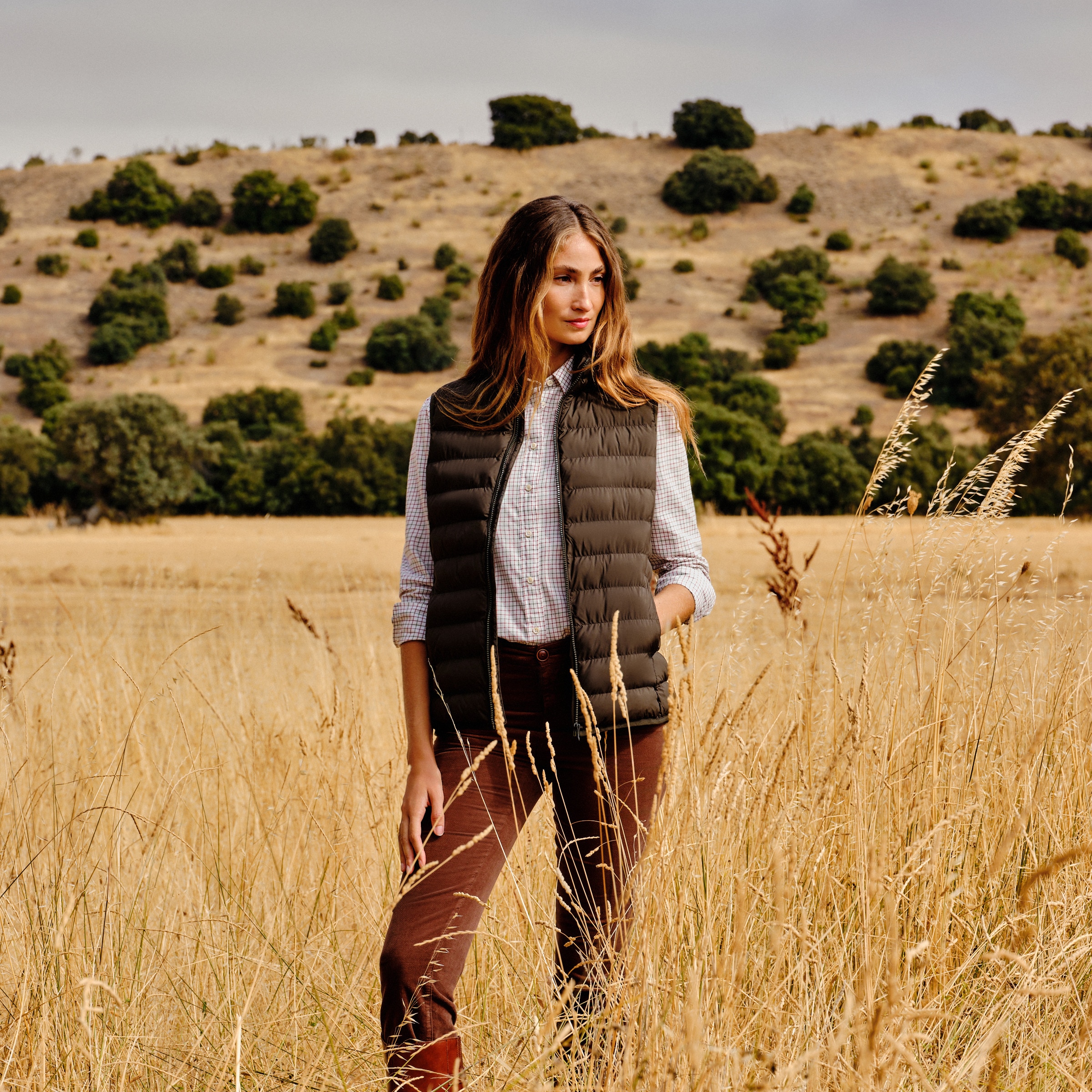 Camisa aos quadrados de mulher Verde-1