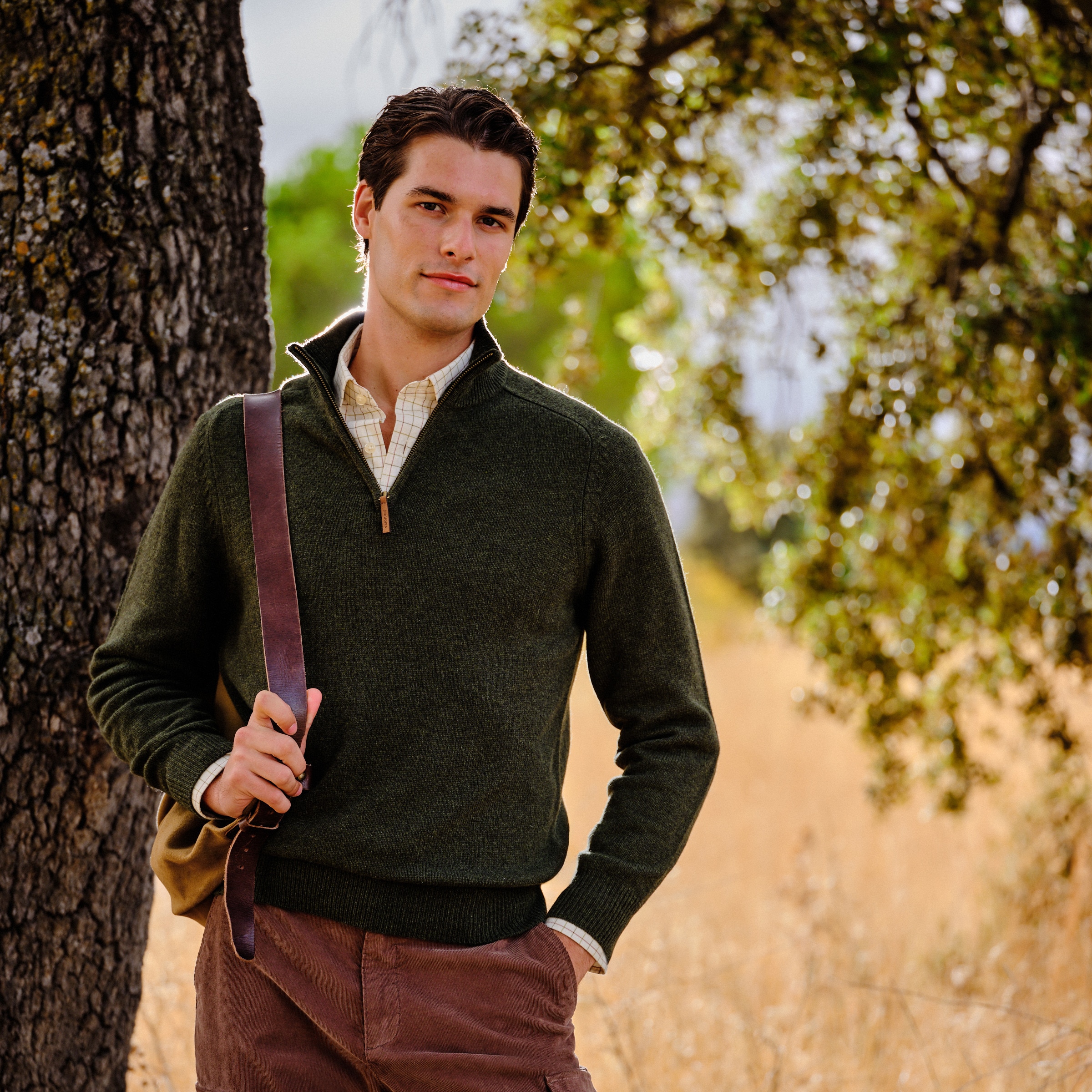 Camisola de Malha com Meio Fecho de Correr Verde-escuro-1