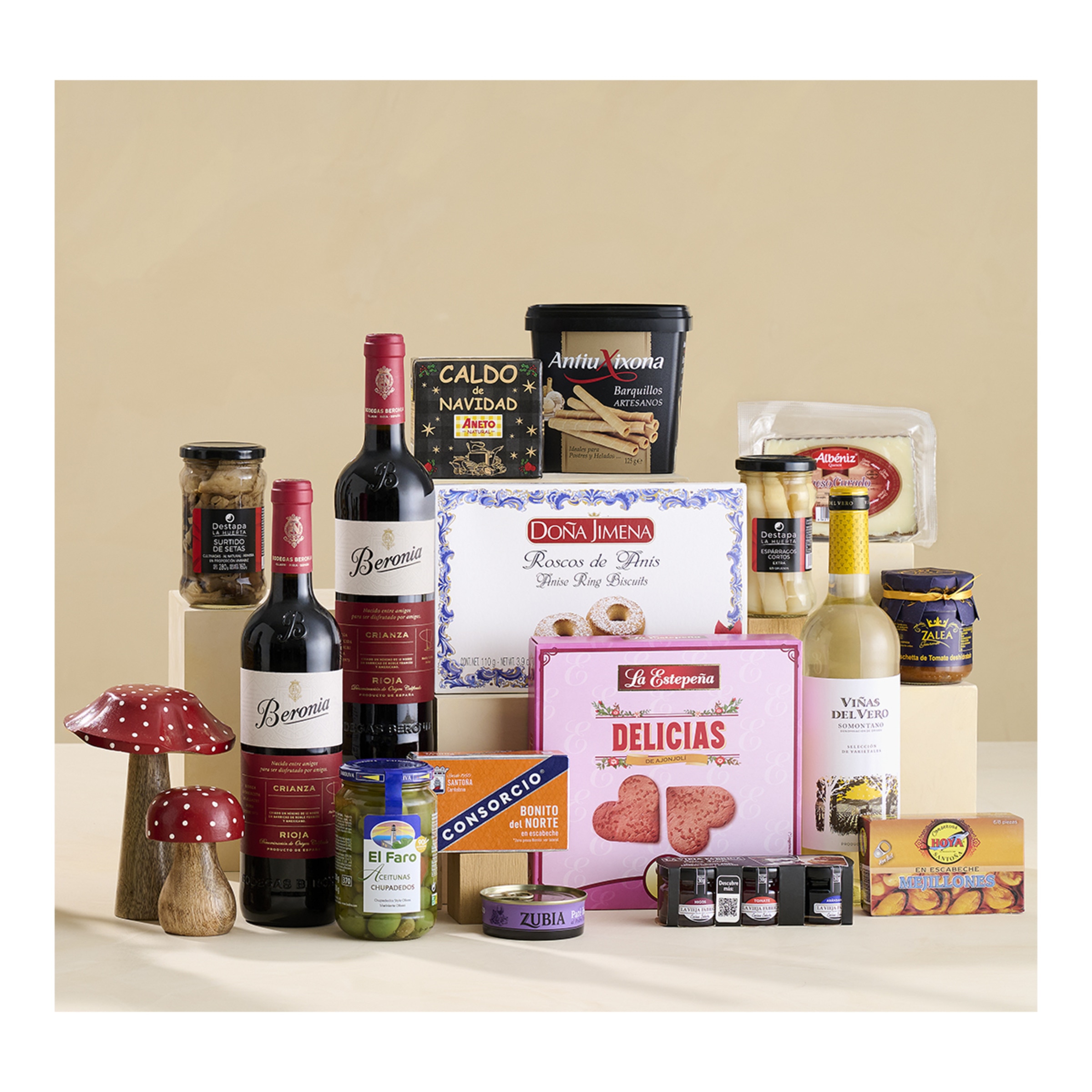 Cesta de mimbre 3 Mafresa, La Estepeña, Consorcio, Beronia y Tío Pepe 3