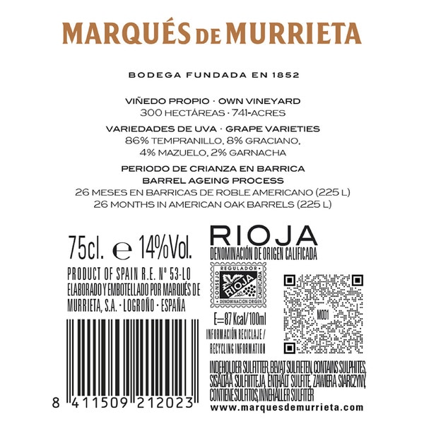 Reserva red wine DOCa Rioja bottle 75 cl