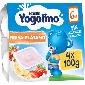 postre lácteo de fresa y plátano sin azúcares añadidos desde 6 meses pack 4 tarrinas 100 g - Nestle Yogolino