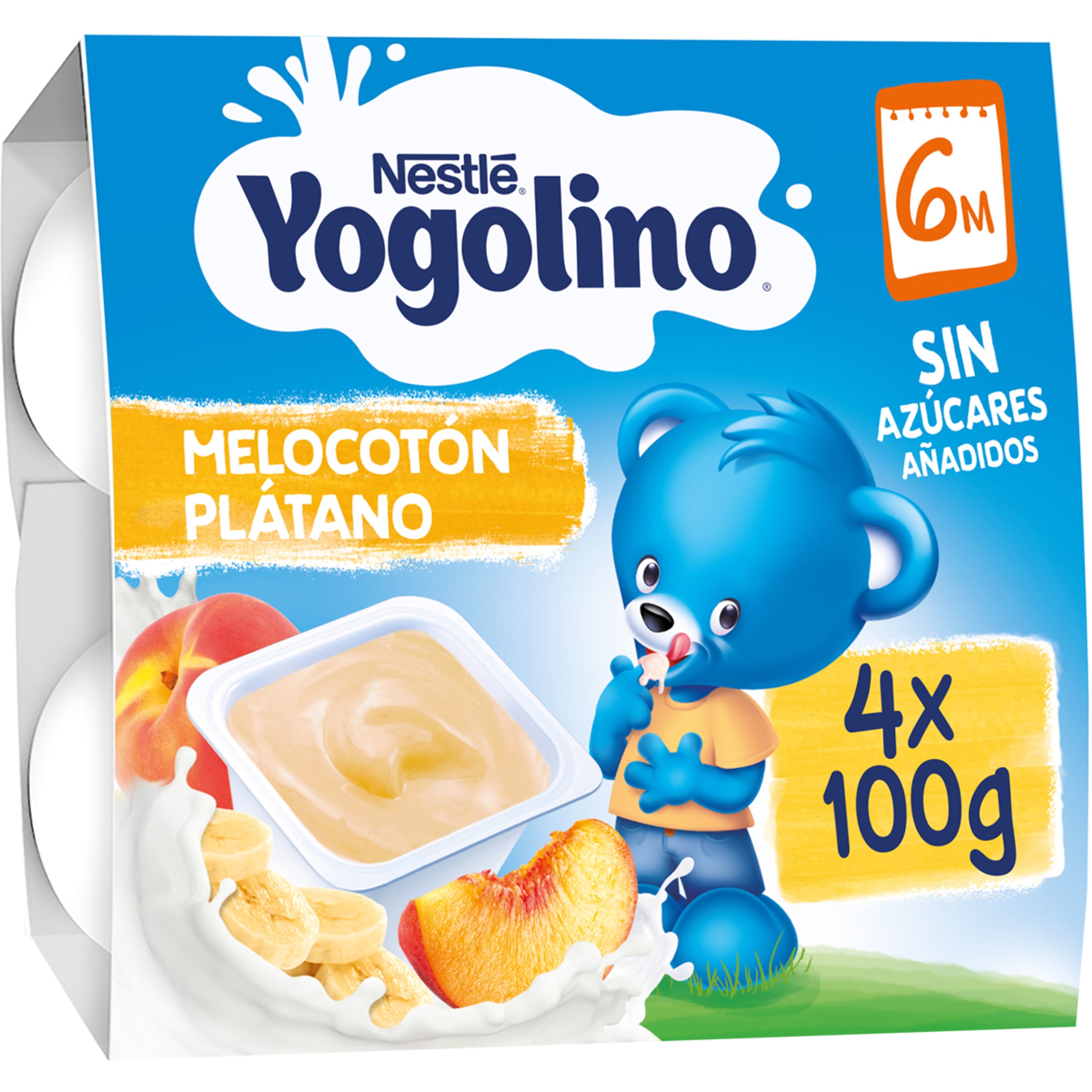 postre lácteo de plátano y melocotón sin gluten desde 6 meses pack 4 tarrinas 100 g sin aceite de palma