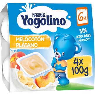 postre lácteo de plátano y melocotón sin gluten desde 6 meses pack 4 tarrinas 100 g sin aceite de palma - Nestle Yogolino