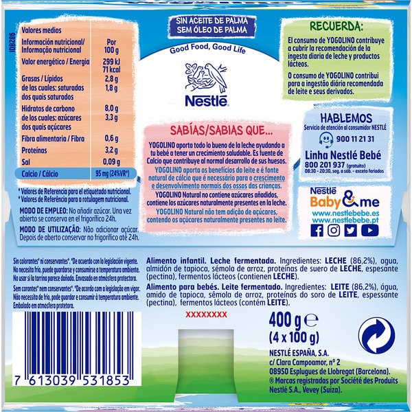 Plain dairy dessert, gluten-free, no added sugar ages 6+ months 4-pack tubs 100 g