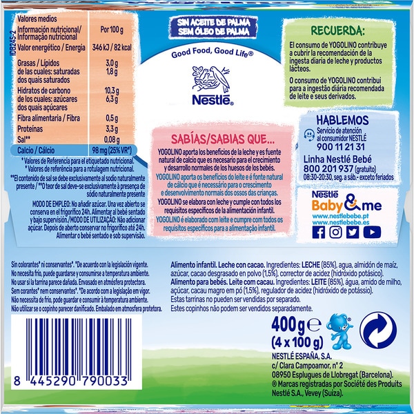 Milchdessert mit Kakao glutenfrei ab dem 8. Monat 4er-Pack Schalen 100 g