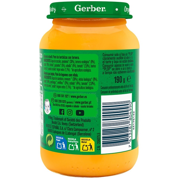 Gemüsegläschen mit Rind, ökologisch, ab 6 Monaten Behälter 190 g