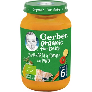 tarrito de zanahoria y tomate con pavo ecológico desde 6 meses envase 190 g - Gerber