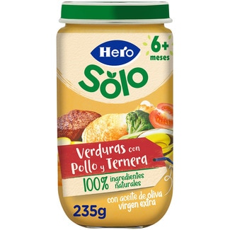 tarrito de verduritas con pollo y ternera sin gluten desde 6 meses envase 235 g - Hero Solo