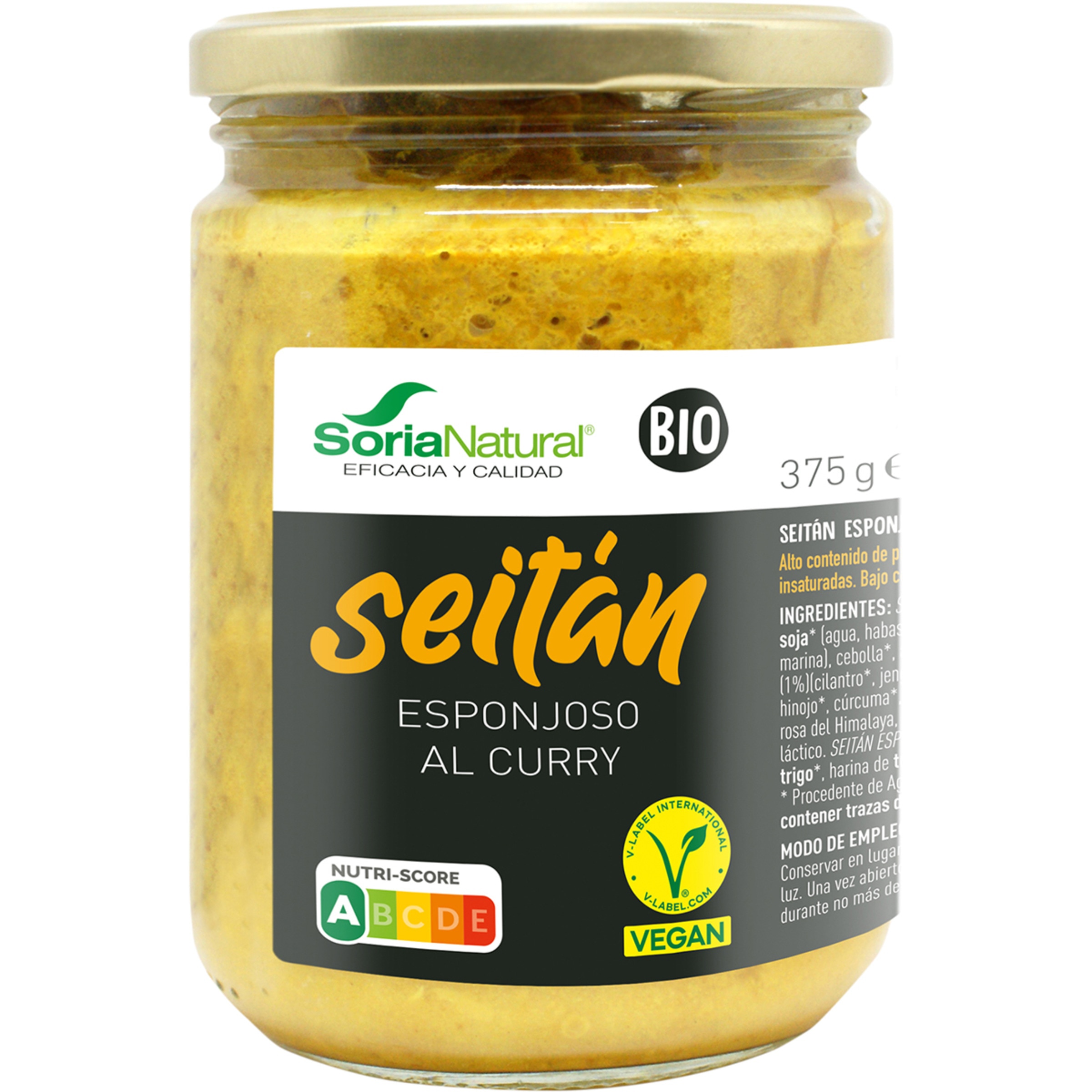 seitán esponjoso al curry ecológico y vegano frasco 375 g