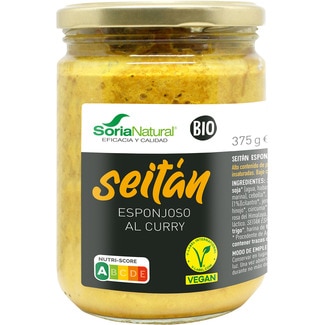 seitán esponjoso al curry ecológico y vegano frasco 375 g - Soria Natural