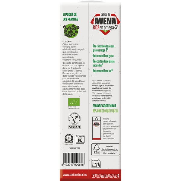 organic oat drink rich in omega 3 with no added sugar carton 1 l it is healthy to control cholesterol