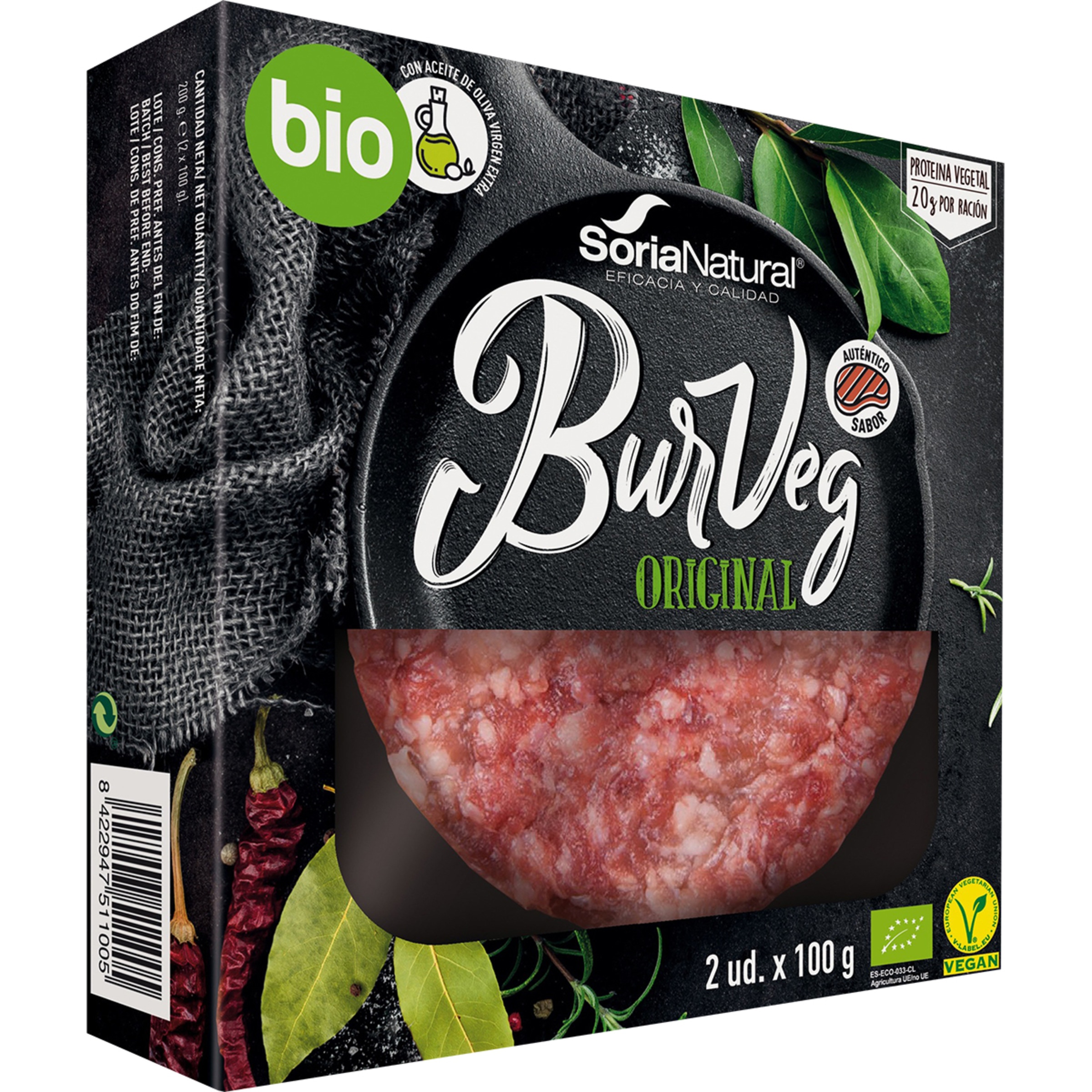 BurVeg hamburguesa original ecológica y vegana con AOVE pack 2 unidades 100 g