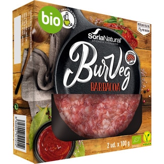 BurVeg hamburguesa a la barbacoa ecológica y vegana con AOVE extra pack 2 unidades 100 g - Soria Natural