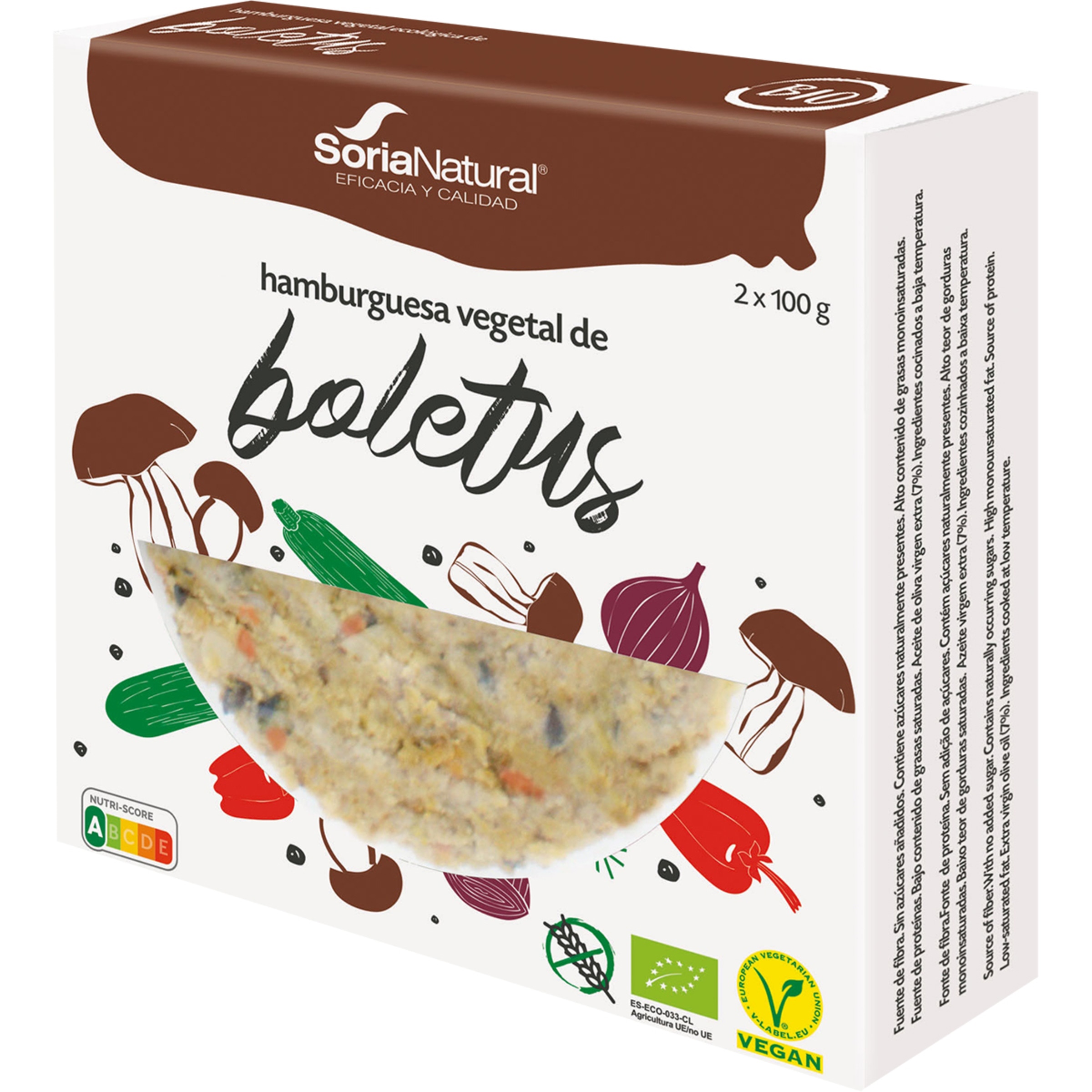 hamburguesa de boletus ecológica, vegana y sin gluten pack 2 unidades 100 g