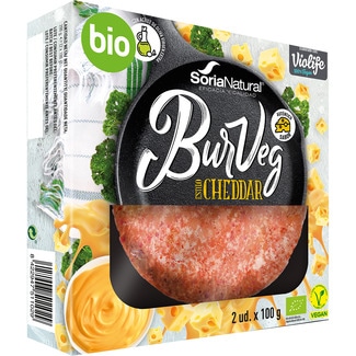 Bio BurgVeg hamburguesa estilo cheddar ecológica y vegana con aceite de oliva virgen extra unidades 100 g - Soria Natural