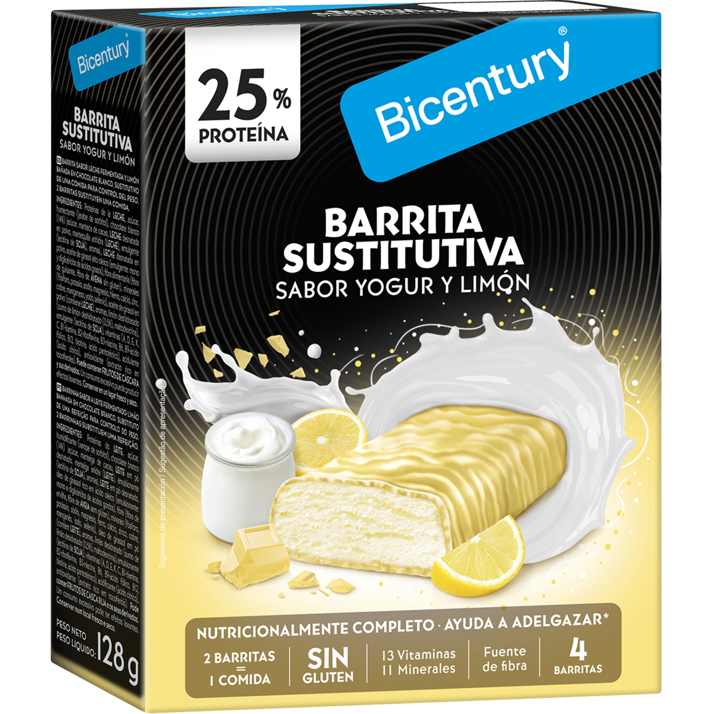 barrita sustitutiva sabor yogur y limón 4 unidades estuche 128 g