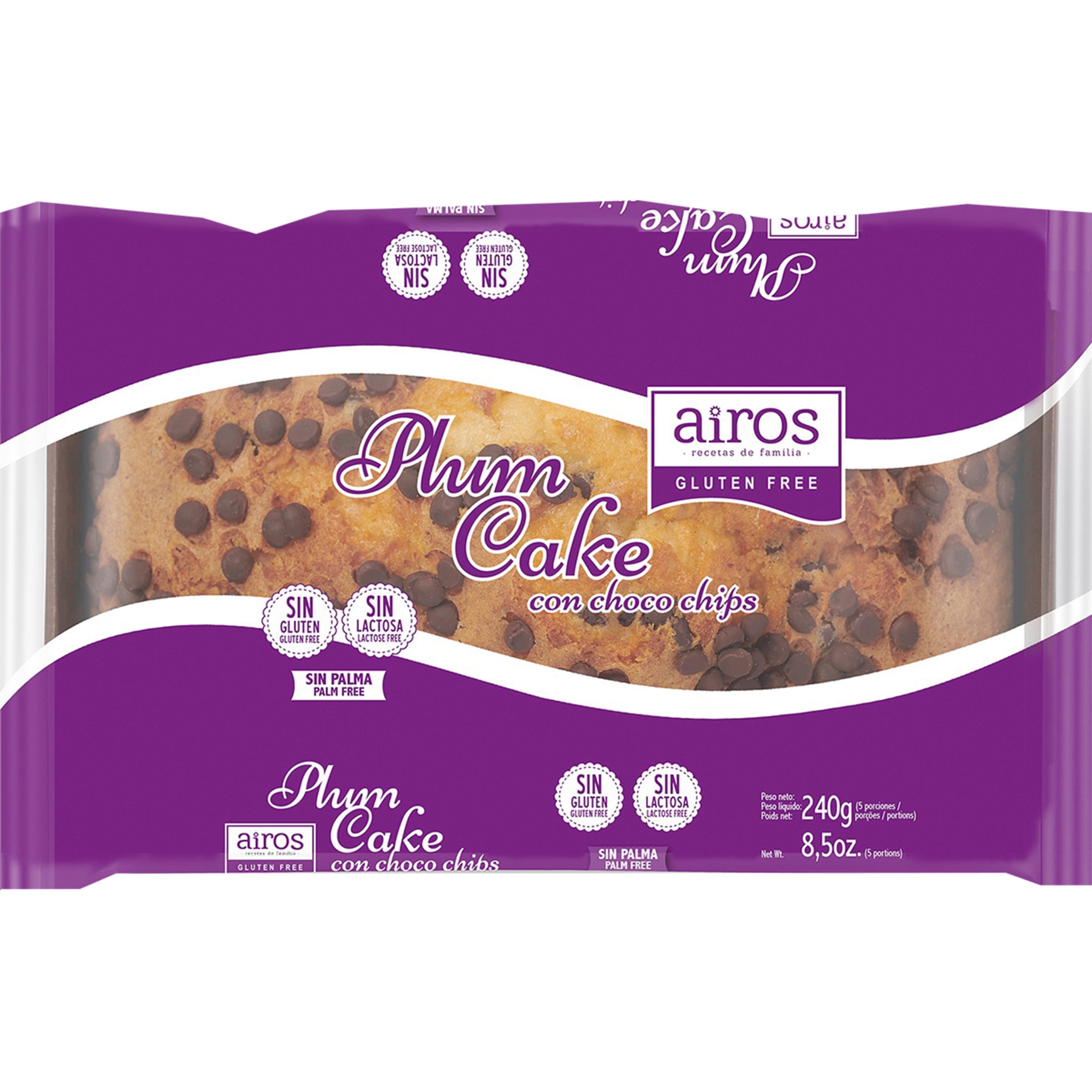 plum cake con choco chips sin gluten, sin lactosa y sin aceite de palma envase 240 g