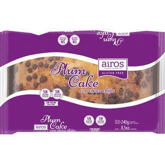 plum cake con choco chips sin gluten, sin lactosa y sin aceite de palma envase 240 g - Airos