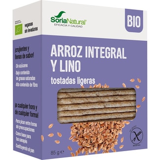 tostadas ligeras de arroz integral y lino ecológicas y sin gluten envase 100 g - Soria Natural