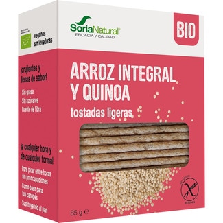 tostadas ligeras de arroz integral y quinoa ecológicas y sin gluten envase 100 g - Soria Natural