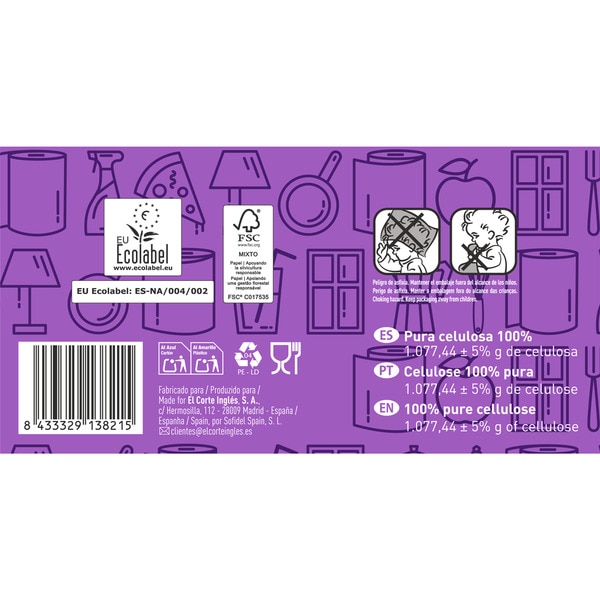 Mehrzweck-Küchenpapier zweilagig Behälter 1 Rolle mit ausziehbarem Papprohr