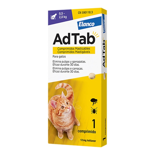 Imagen 0 de Comprimidos masticables desparasitantes AdTab Elanco para gatos de 0,5 a 2 kg 1 ud