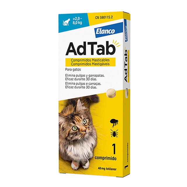 Imagen 0 de Comprimidos masticables desparasitantes AdTab Elanco para gatos de > 2 a 8 kg 1 ud