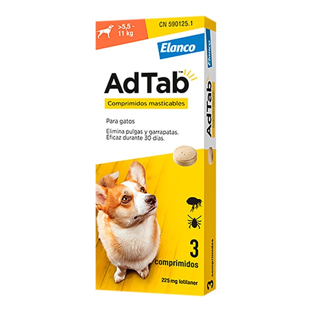 Imagen 0 de Comprimidos masticables antiparasitarios para perros Pequeños >5,5-11kg Adtab Elanco 225mg 3 ud