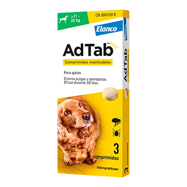 Imagen 0 de Comprimidos masticables antiparasitarios para perros Pequeños >11-22kg Adtab Elanco 450mg 3 ud